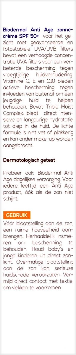 Biodermal Zonnebrand - Anti Age Zonnecrème Voor Het Gezicht - SPF 50 - 40ml - Afbeelding 2