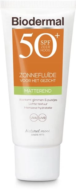 Biodermal Zonnebrand - Matterende Zonnefluïde Voor Het Gezicht SPF 50 - 40ml - Voorkomt Glimmen En Puistjes