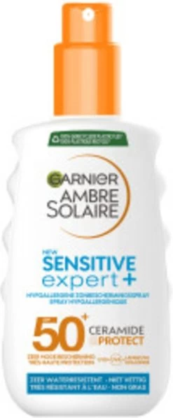 Garnier Ambre Solaire Sensitive Expert Hypoallergene Zonnebrand Spray SPF 50+ - Ceramide Protect - 150ml