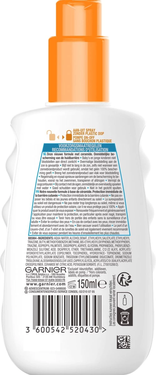 Garnier Ambre Solaire Sensitive Expert Hypoallergene Zonnebrand Spray SPF 50+ - Ceramide Protect - 150ml - Afbeelding 2