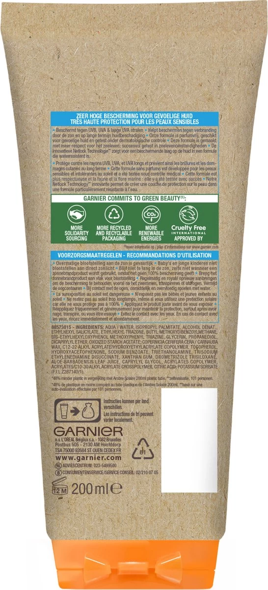 Garnier Ambre Solaire Sensitive Expert + Cardboard Tube Zonnebrand Melk SPF 50+ - 200 Ml - Afbeelding 4