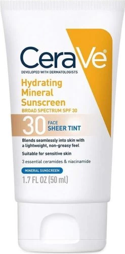 Hydraterende Minerale Zonnebrandcrème Face Sheer Tint SPF 30 CeraVe - Gezichtscrème - Gezichtslotion - Niacinamide - Hyaluronic Acid - Voor Alle Huidskleuren